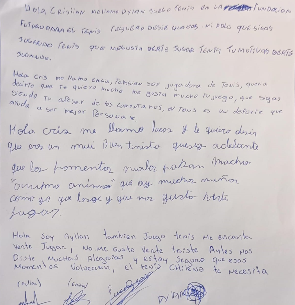 Carta para Cristian Garin