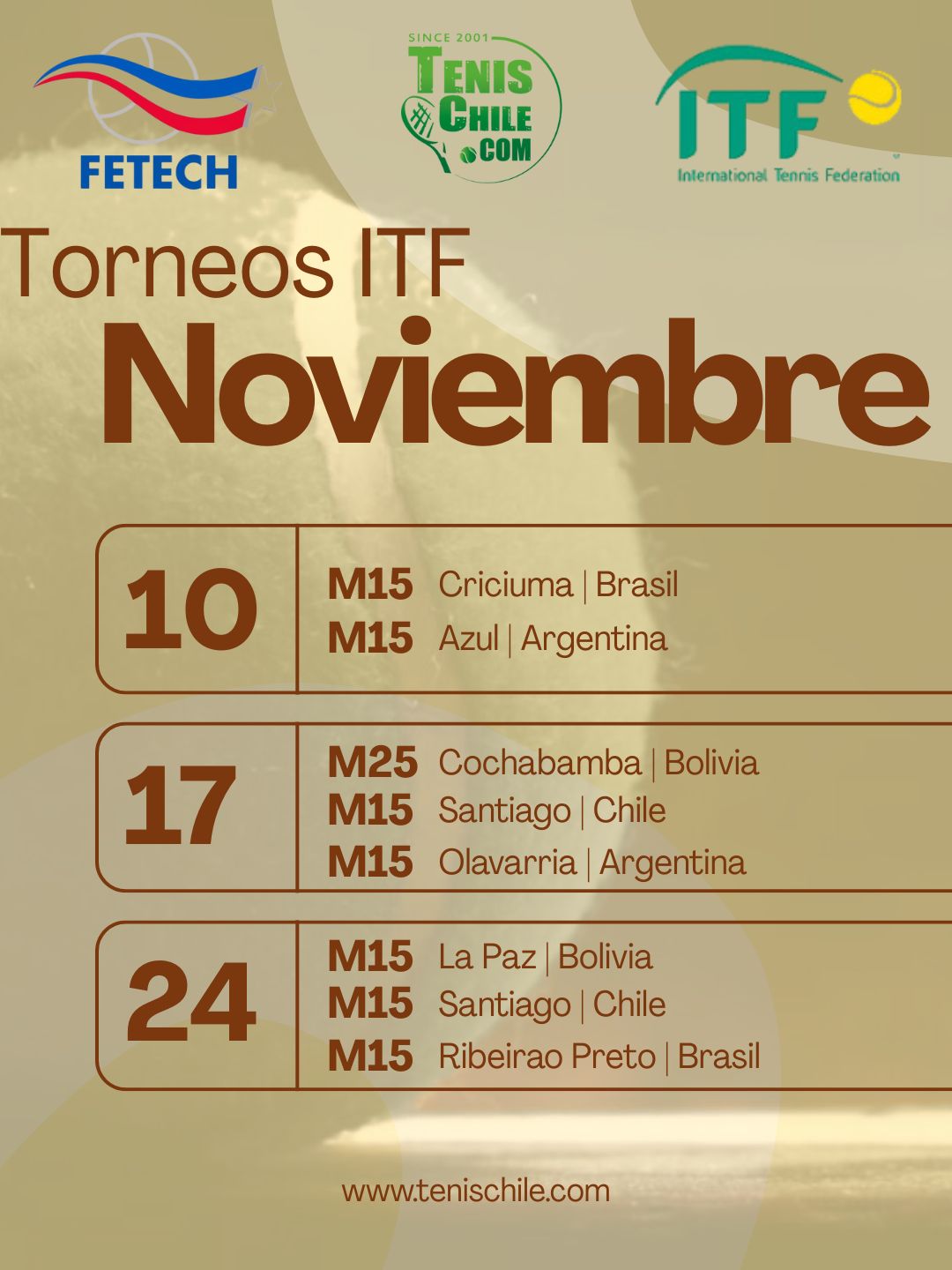 8 torneos en 3 semanas