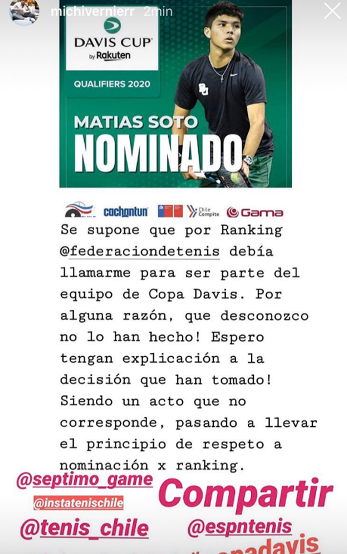 El reclamo del chileno 714 del mundo por no ser considerado para la Davis: 