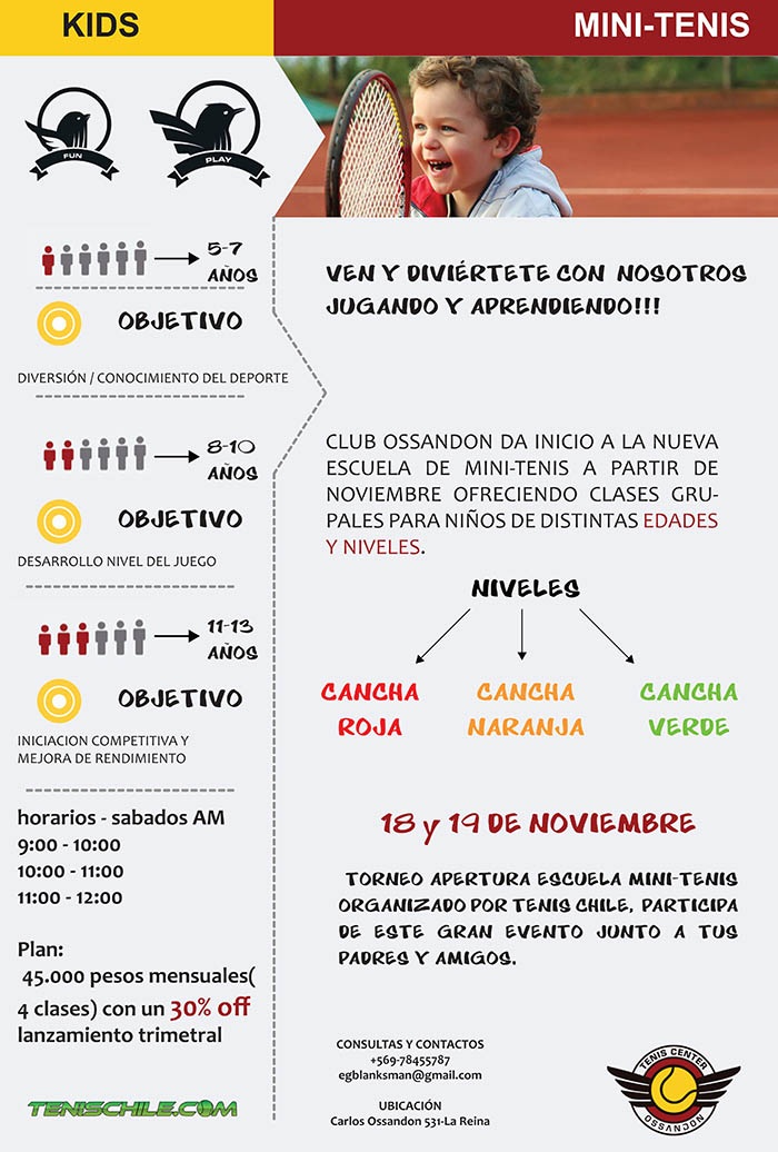 Ven, divierte y aprende jugar tenis junto a Club Ossandon