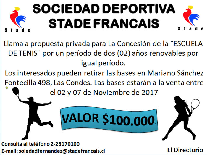 Anuncio licitación Escuela de tenis Stade Francais